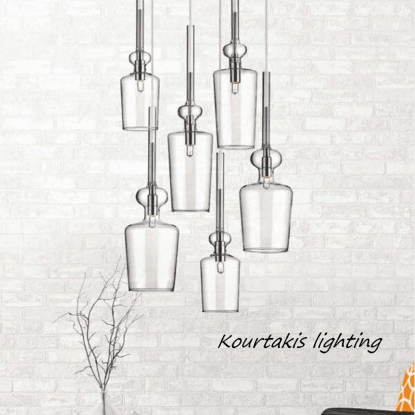 Κρεμαστό γυάλινο φωτιστικό εξάφωτο μοντέρνο_Luma