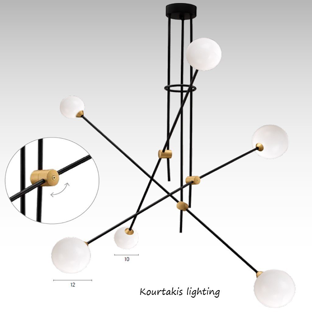 Φωτιστικό κρεμαστό εξάφωτο_μεταλλικό μοντέρνο με γυάλινες μπάλες_Luma