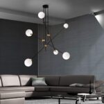 Φωτιστικό κρεμαστό εξάφωτο_μεταλλικό μοντέρνο με γυάλινες μπάλες_Luma