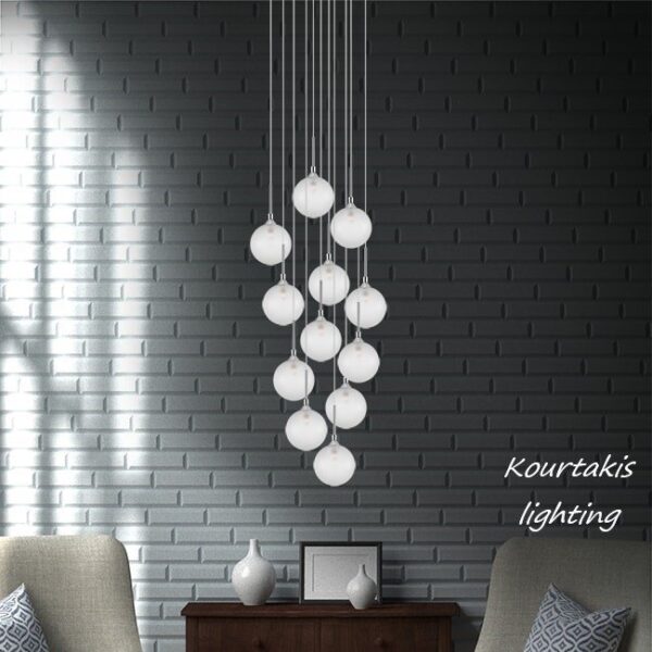 Κρεμαστό μοντέρνο φωτιστικό δωδεκάφωτο γυάλινο_Luma