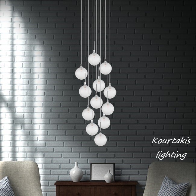 Κρεμαστό μοντέρνο φωτιστικό δωδεκάφωτο γυάλινο_Luma